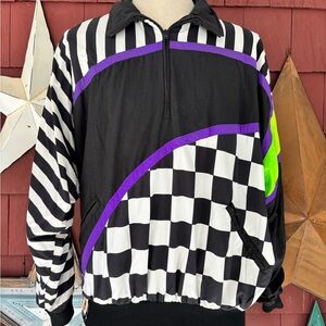 Vintage 80s Hot Dogger 3/4 Zipper  Checkered Jacket Stranger Things Adult Size L